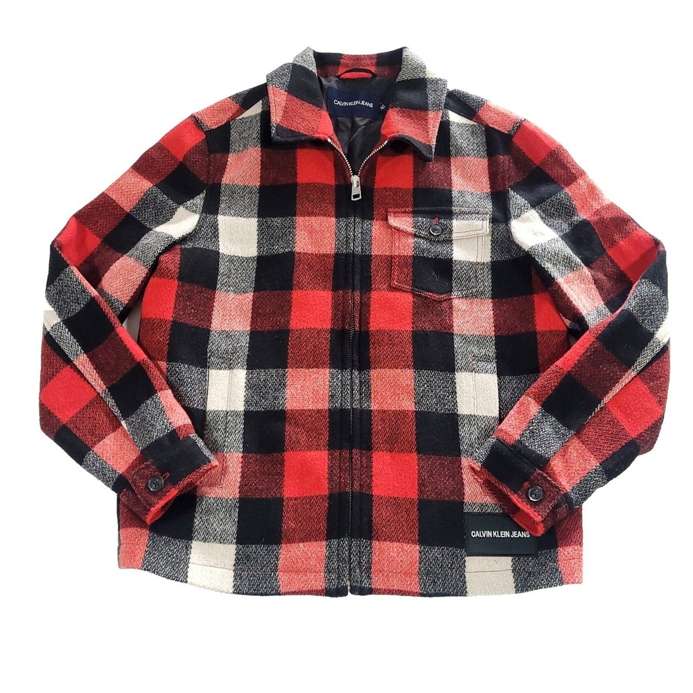 Buffalo Plaid Wool Calvin Klein bomber Jacket M Lined Country Cabin Cozy coat